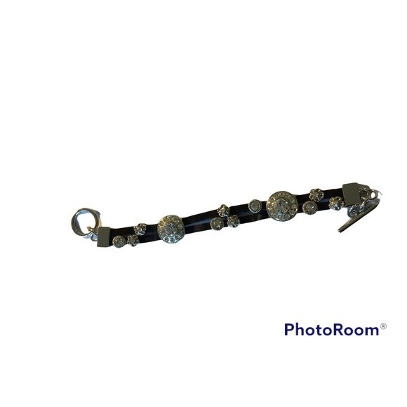 Black Leather Rhinestone Bracelet - Picture 4 of 5